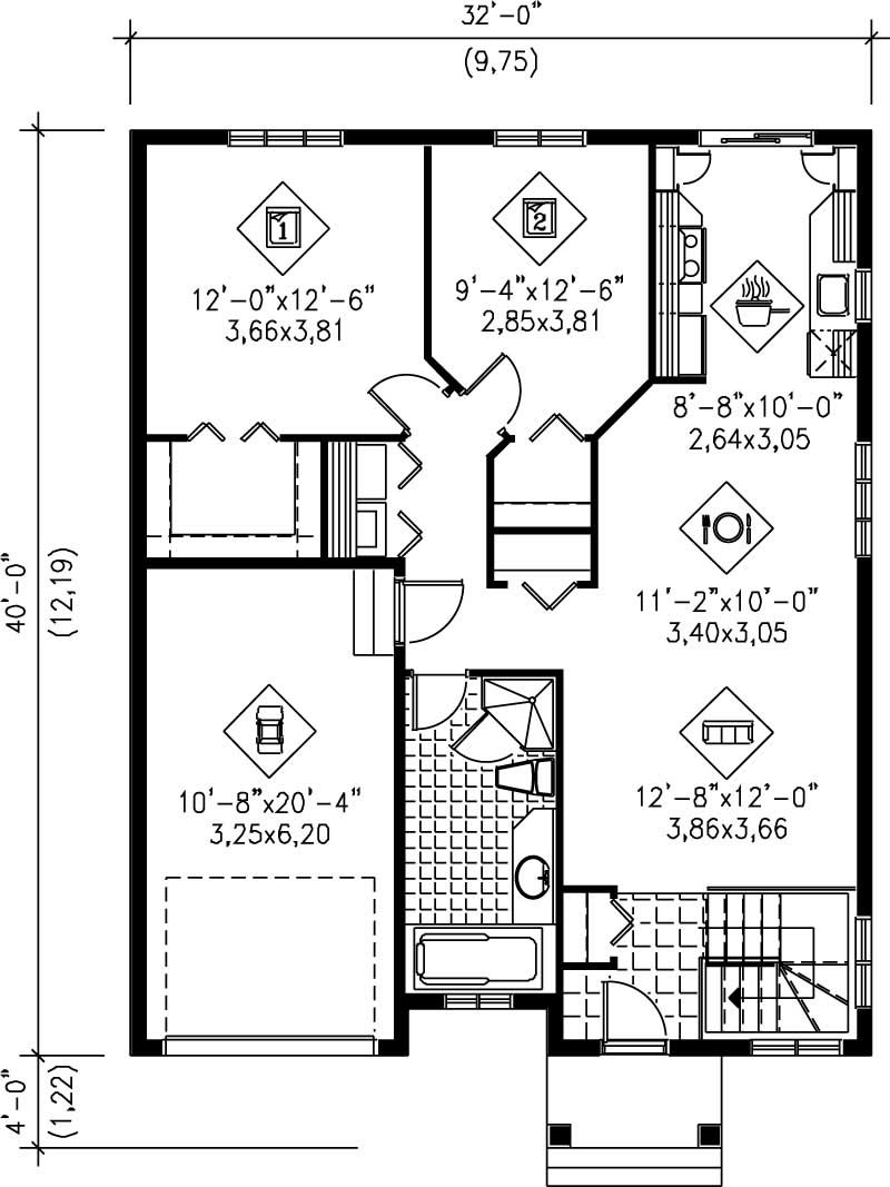 Floor Plan First Story of Bungalow Plan #157-1500