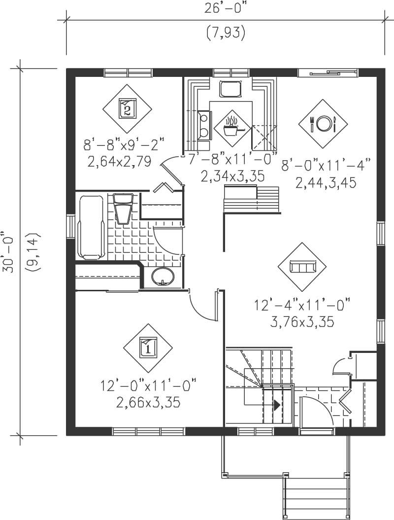 Floor Plan First Story of Bungalow Plan #157-1501