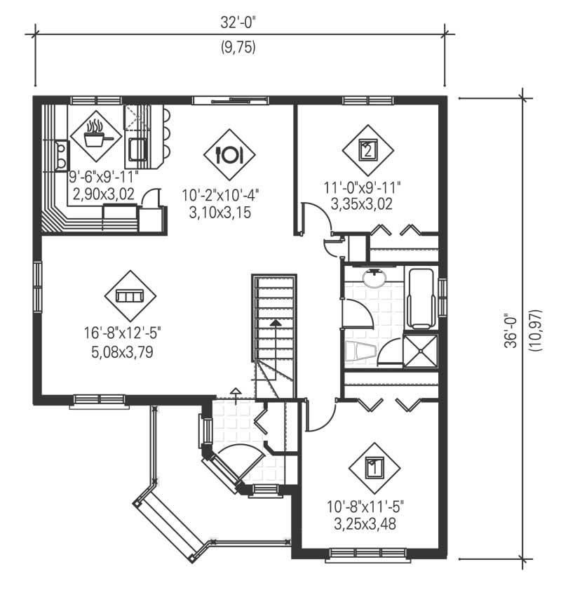 Floor Plan First Story of Bungalow Plan #157-1502