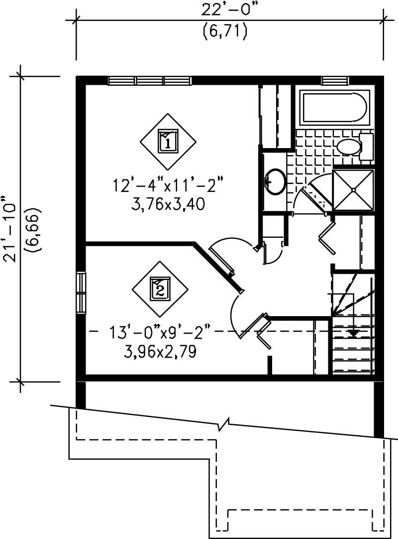 Floor Plan Second Story of Ranch Plan #157-1505