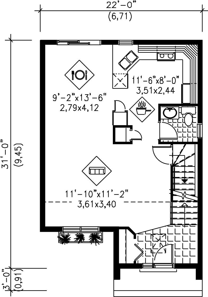 Floor Plan First Story of Ranch Plan #157-1505