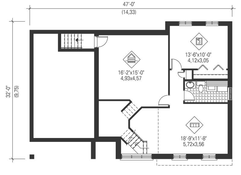 Floor Plan Second Story of Contemporary Plan #157-1506