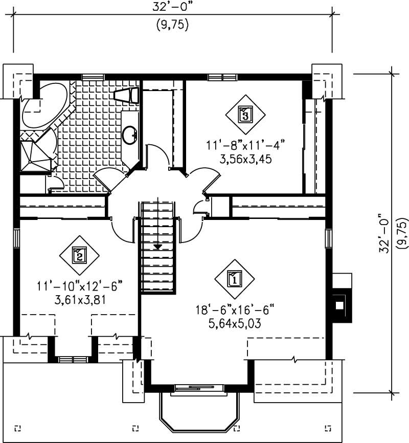 Floor Plan Second Story of Colonial Plan #157-1508