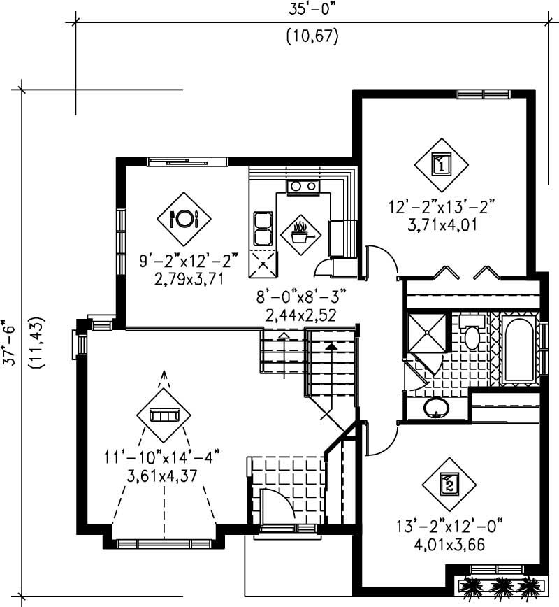 Floor Plan First Story of Small House Plans #157-1509