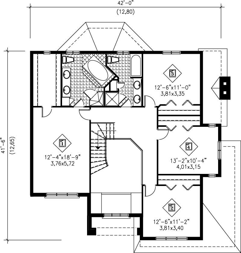 Floor Plan Second Story of Craftsman Plan #157-1511