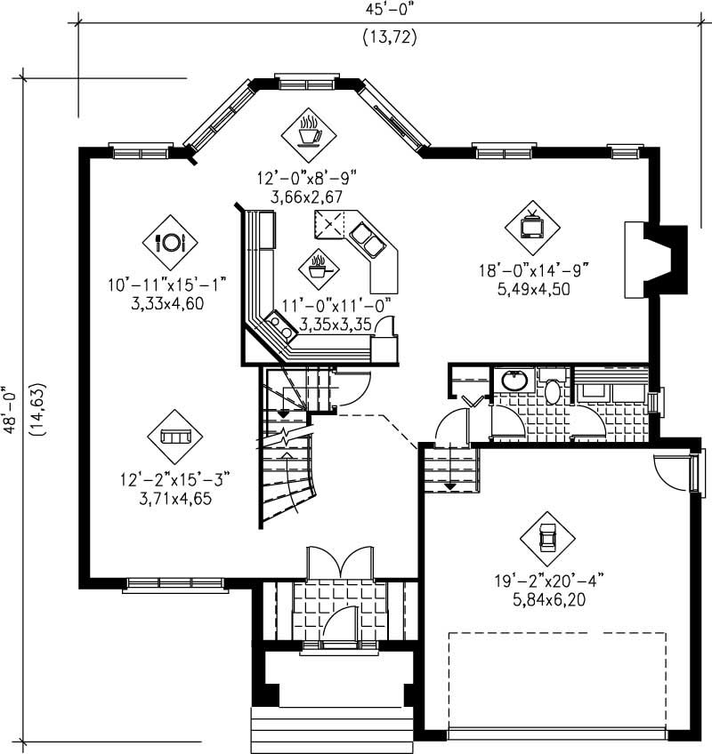 Floor Plan First Story of Craftsman Plan #157-1511