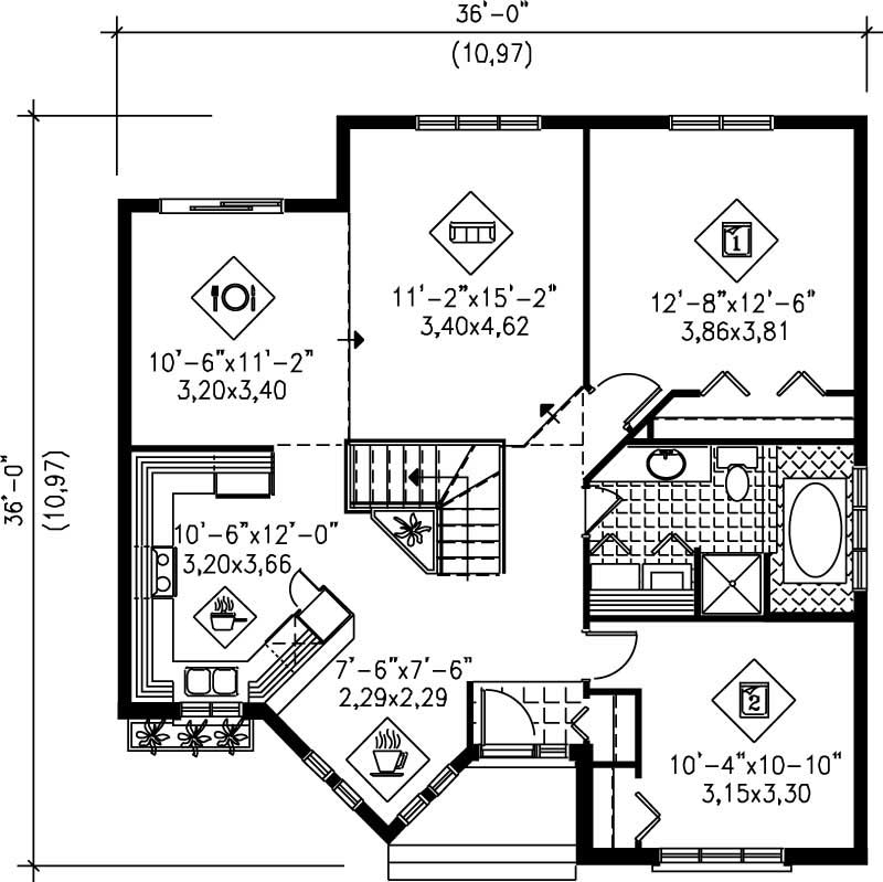 Floor Plan First Story of Craftsman Plan #157-1512