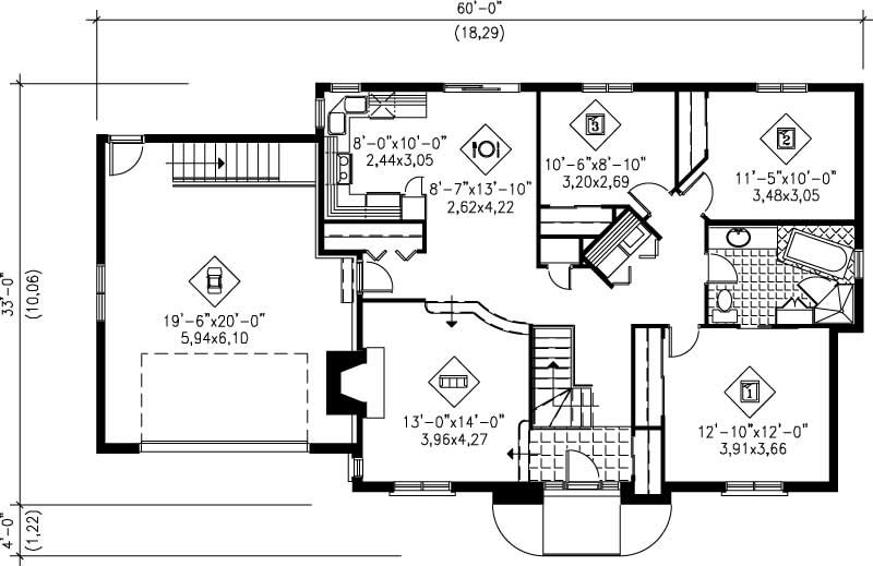 Floor Plan First Story of Ranch Plan #157-1515