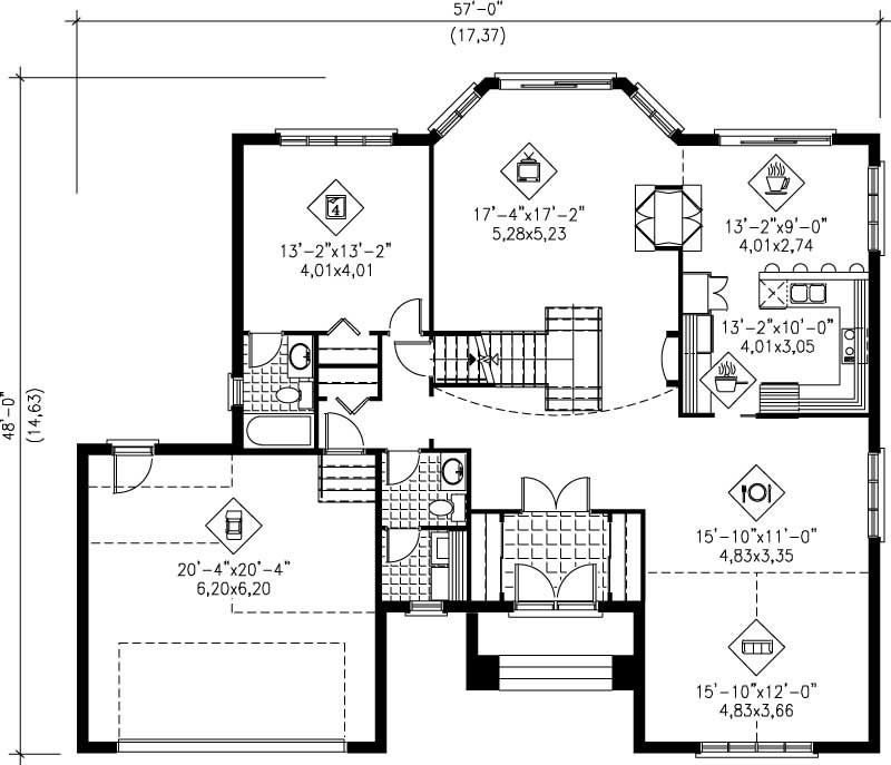 Floor Plan First Story of European Plan #157-1516
