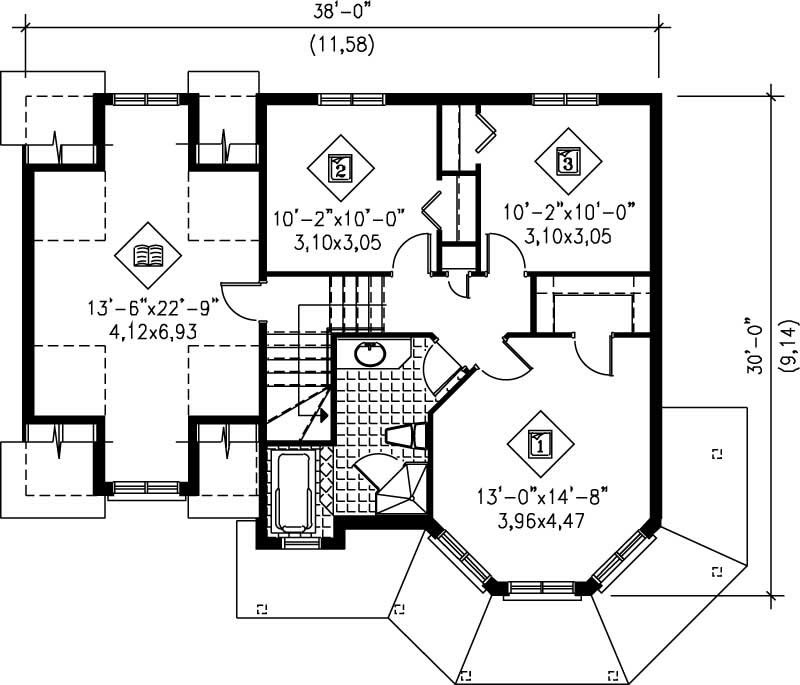 Floor Plan Second Story of Ranch Plan #157-1517
