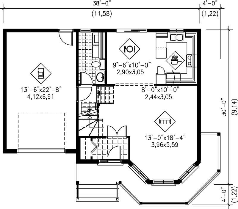Floor Plan First Story of Ranch Plan #157-1517