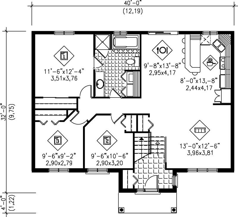 Floor Plan First Story of Ranch Plan #157-1518