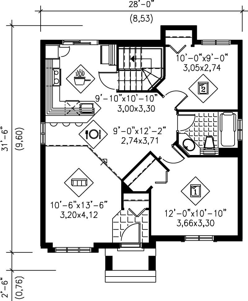 Floor Plan First Story of Bungalow Plan #157-1519