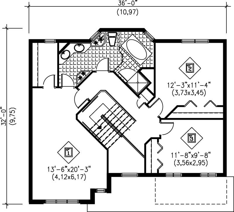 Floor Plan Second Story of Craftsman Plan #157-1526