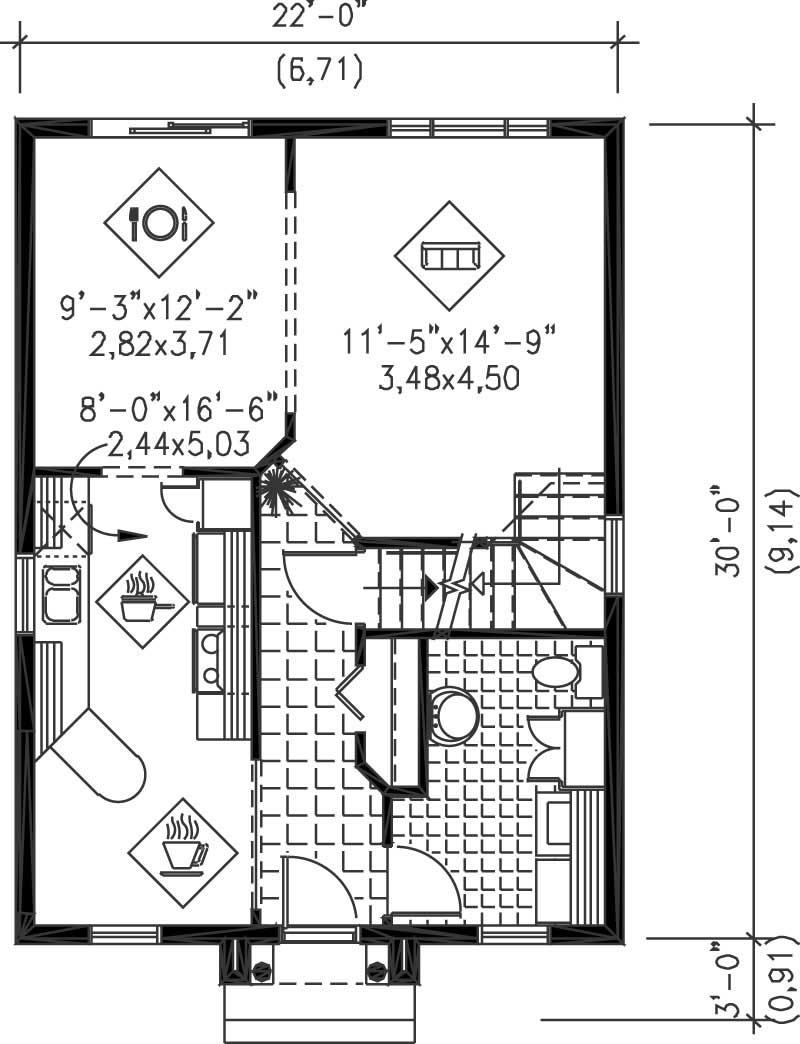 Floor Plan First Story of Small House Plans #157-1528