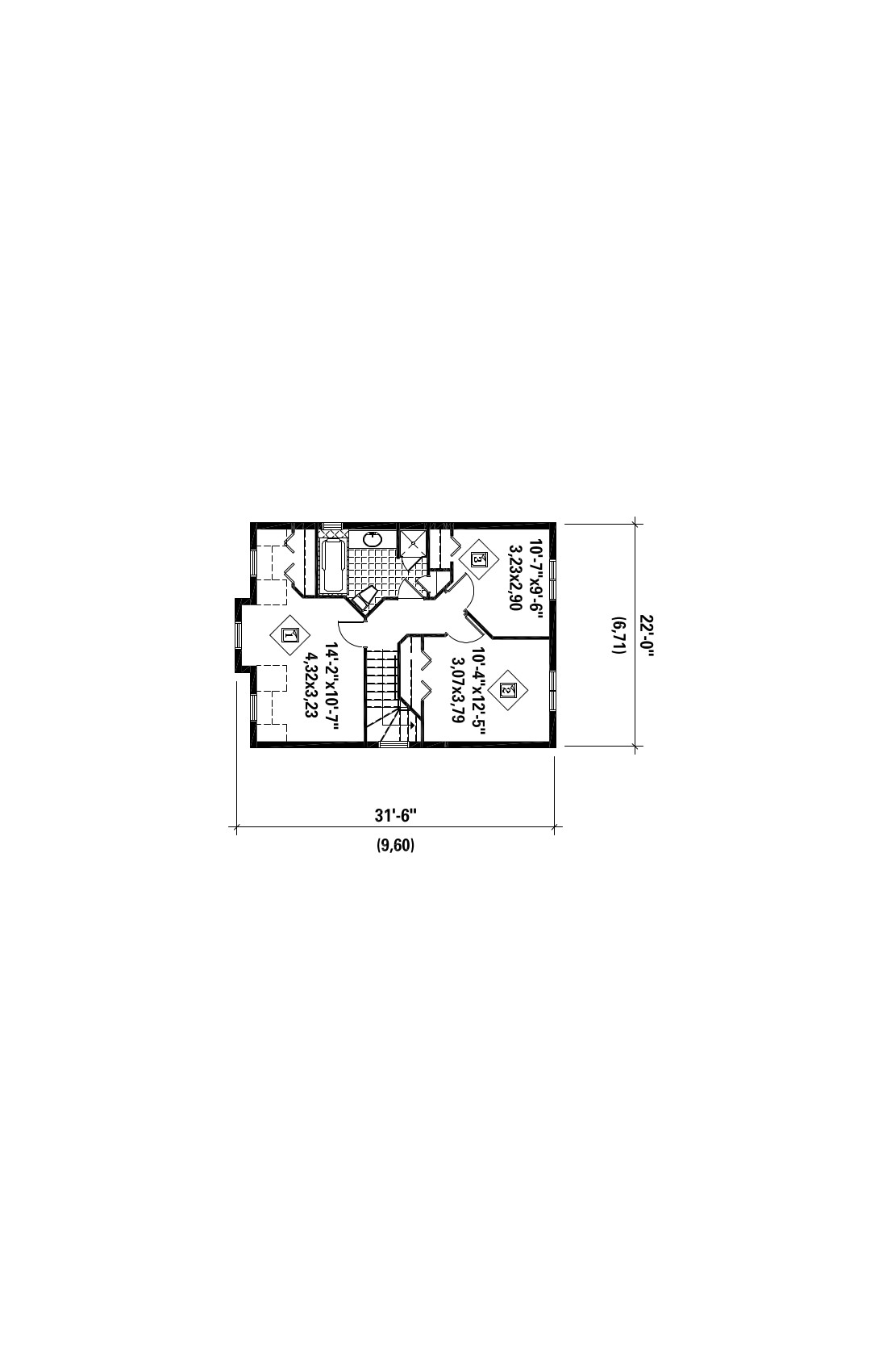 Floor Plan Upper Level of Small House Plans #157-1528