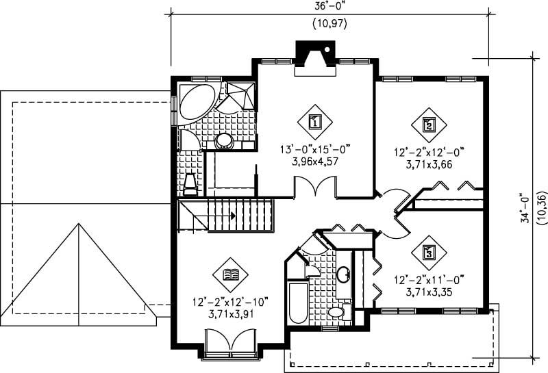 Floor Plan Second Story of European Plan #157-1536