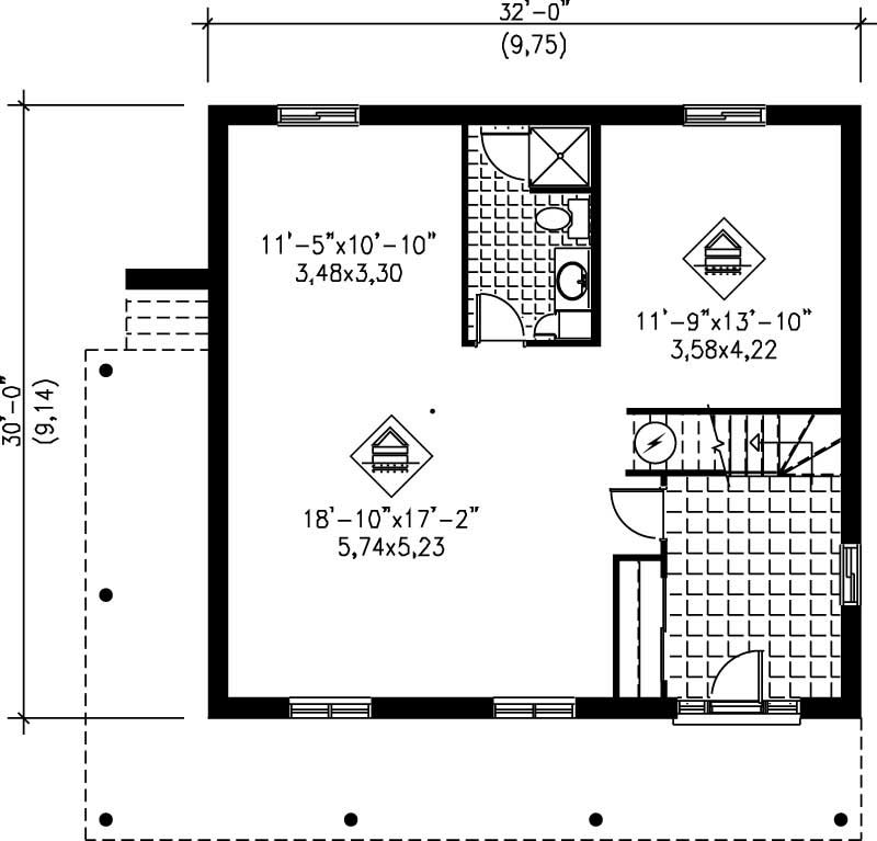 Floor Plan Basement of Country Plan #157-1537