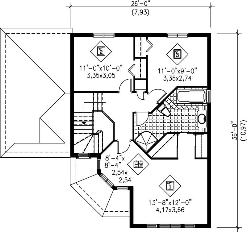 Floor Plan Second Story of French Plan #157-1538