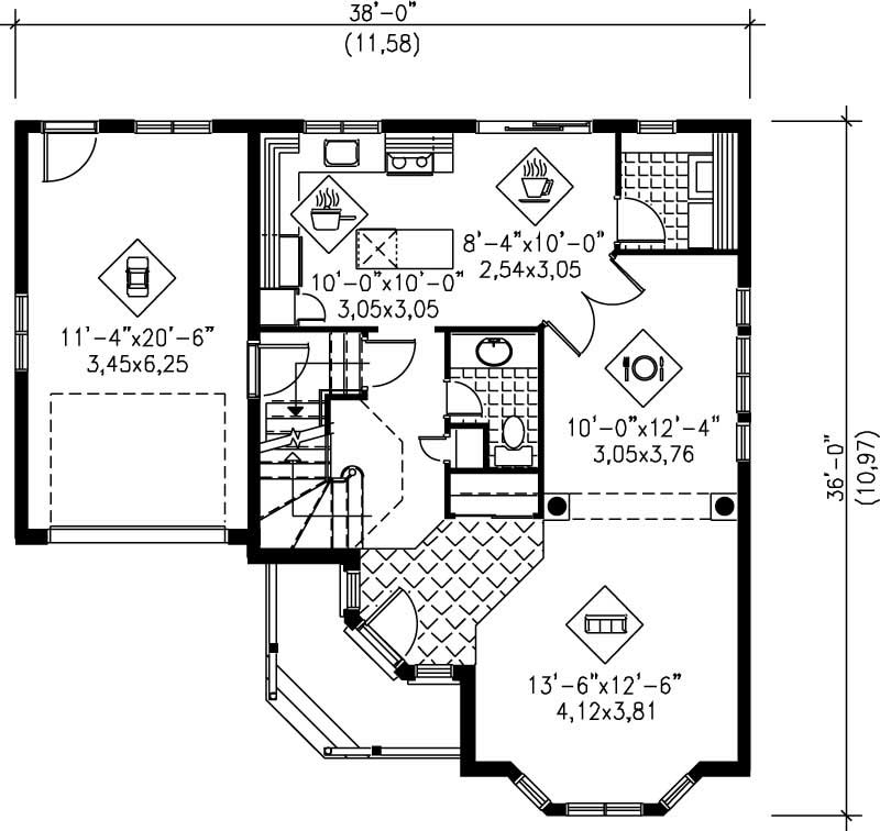 Floor Plan First Story of French Plan #157-1538