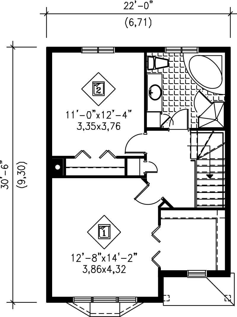 Floor Plan Second Story of Small House Plans #157-1540