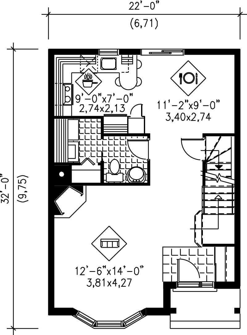Floor Plan First Story of Small House Plans #157-1540