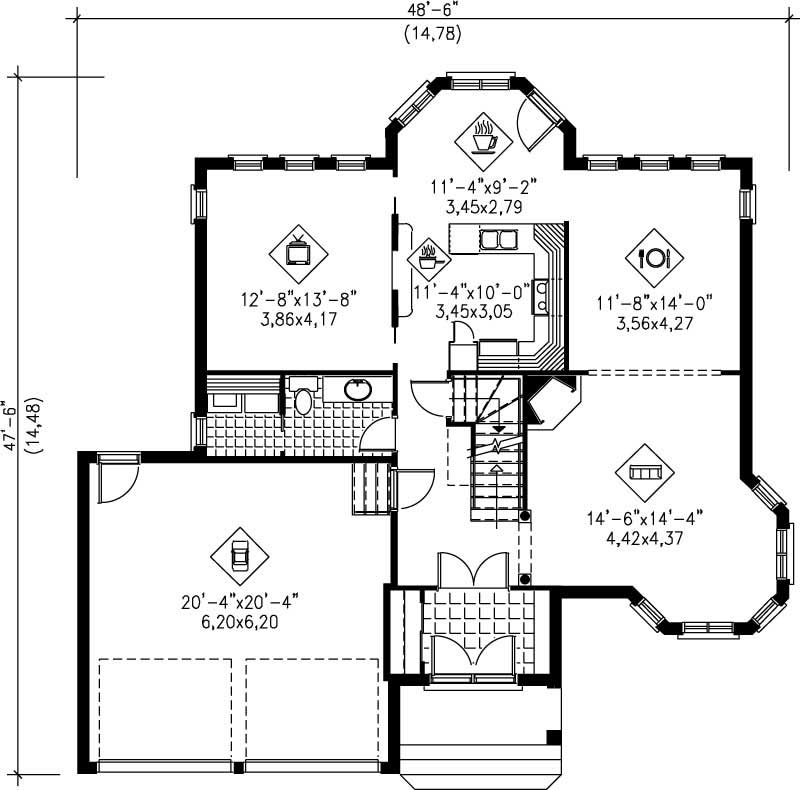 Floor Plan First Story of European Plan #157-1542