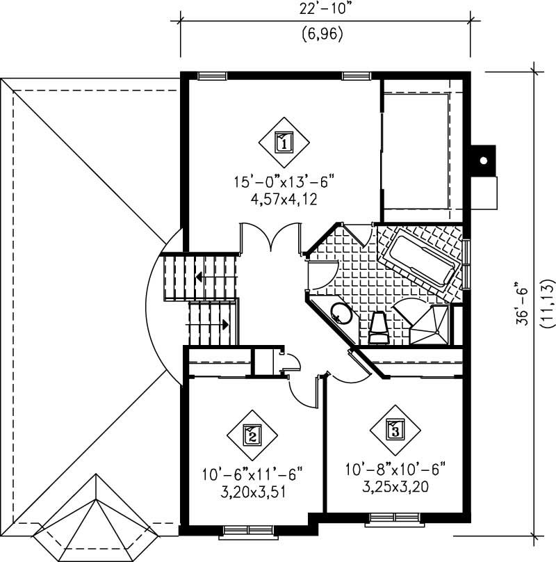 Floor Plan Second Story of European Plan #157-1544