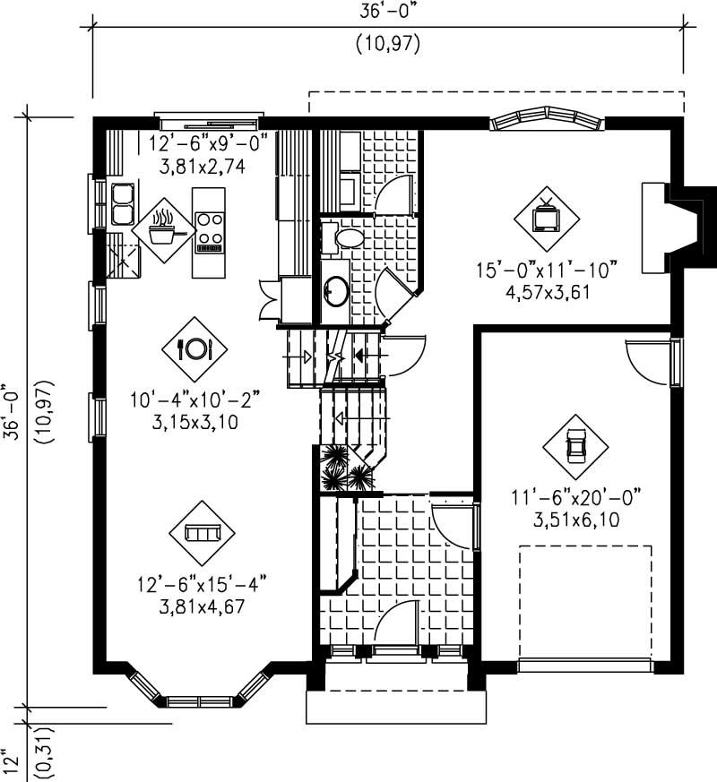 Floor Plan First Story of European Plan #157-1544