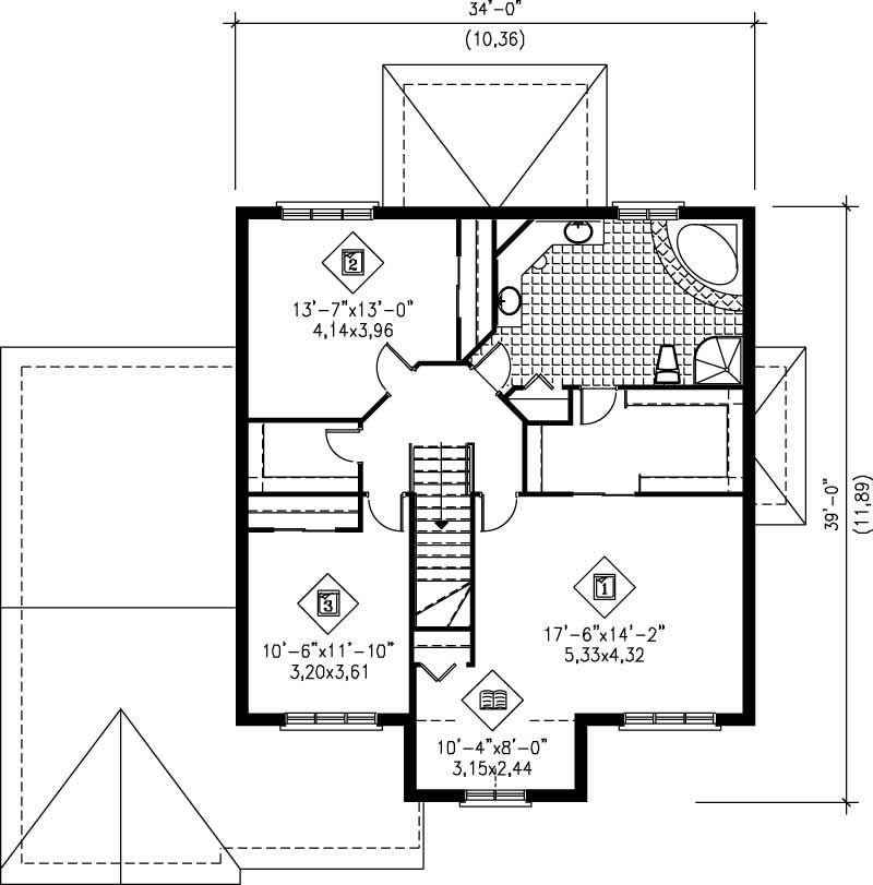 Floor Plan Second Story of European Plan #157-1546