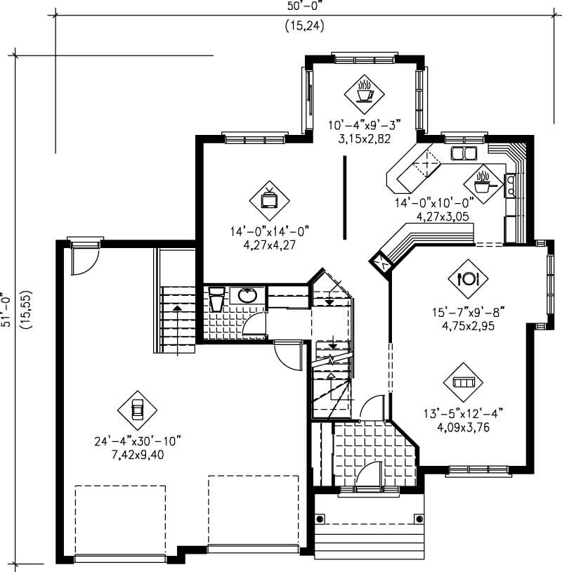 Floor Plan First Story of European Plan #157-1546