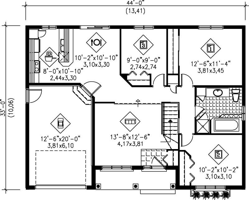 Floor Plan First Story of Ranch Plan #157-1547