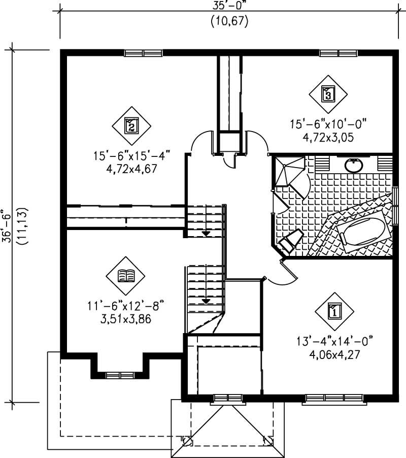 Floor Plan Second Story of Colonial Plan #157-1549