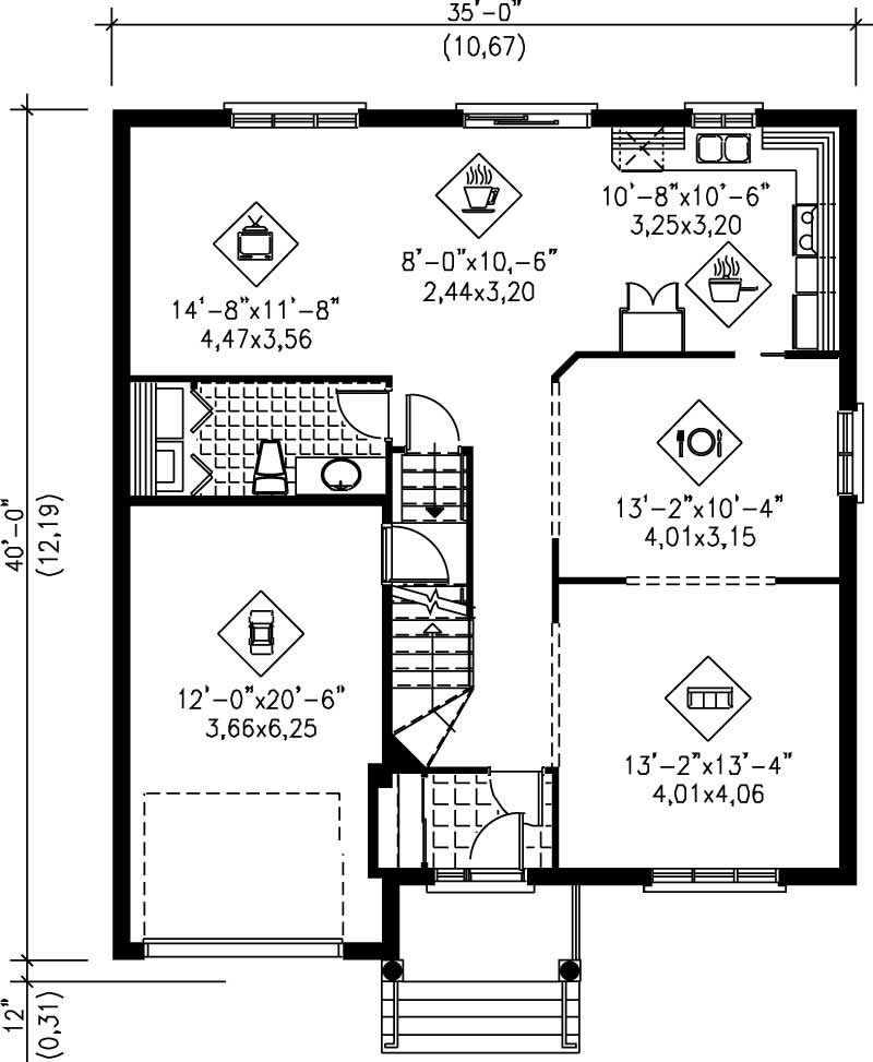 Floor Plan First Story of Colonial Plan #157-1549