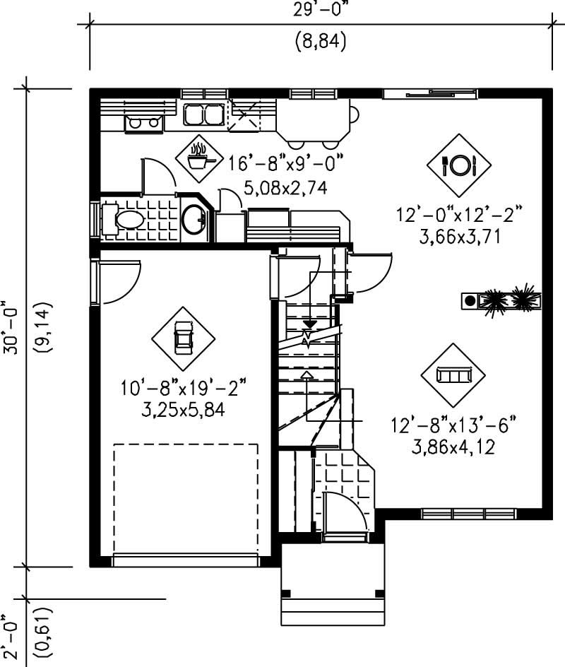 Floor Plan First Story of Ranch Plan #157-1550