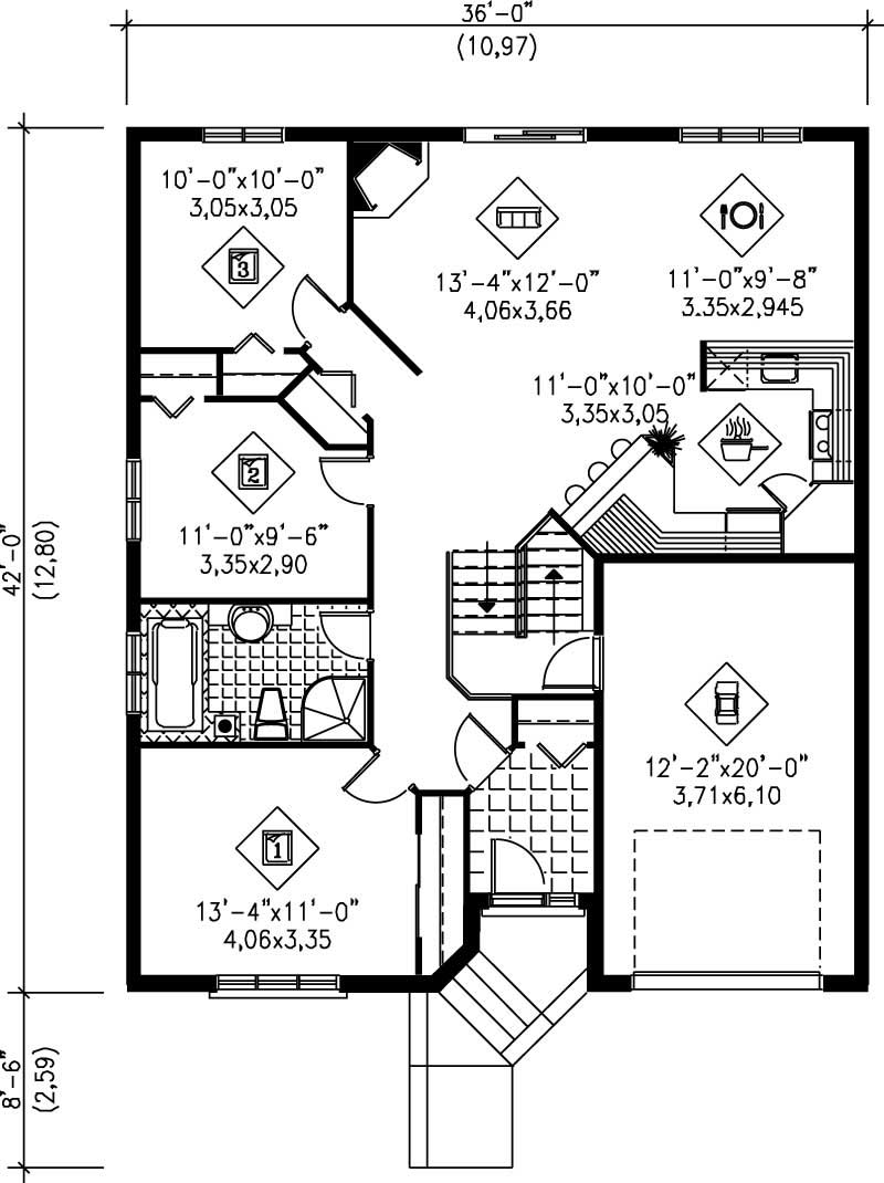 Floor Plan First Story of Bungalow Plan #157-1552