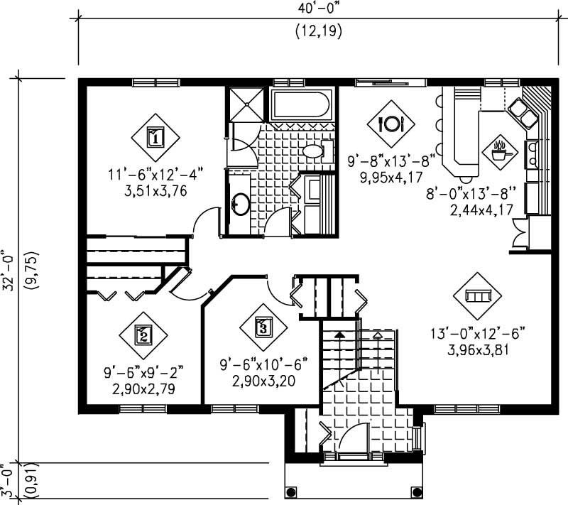 Floor Plan First Story of Ranch Plan #157-1553