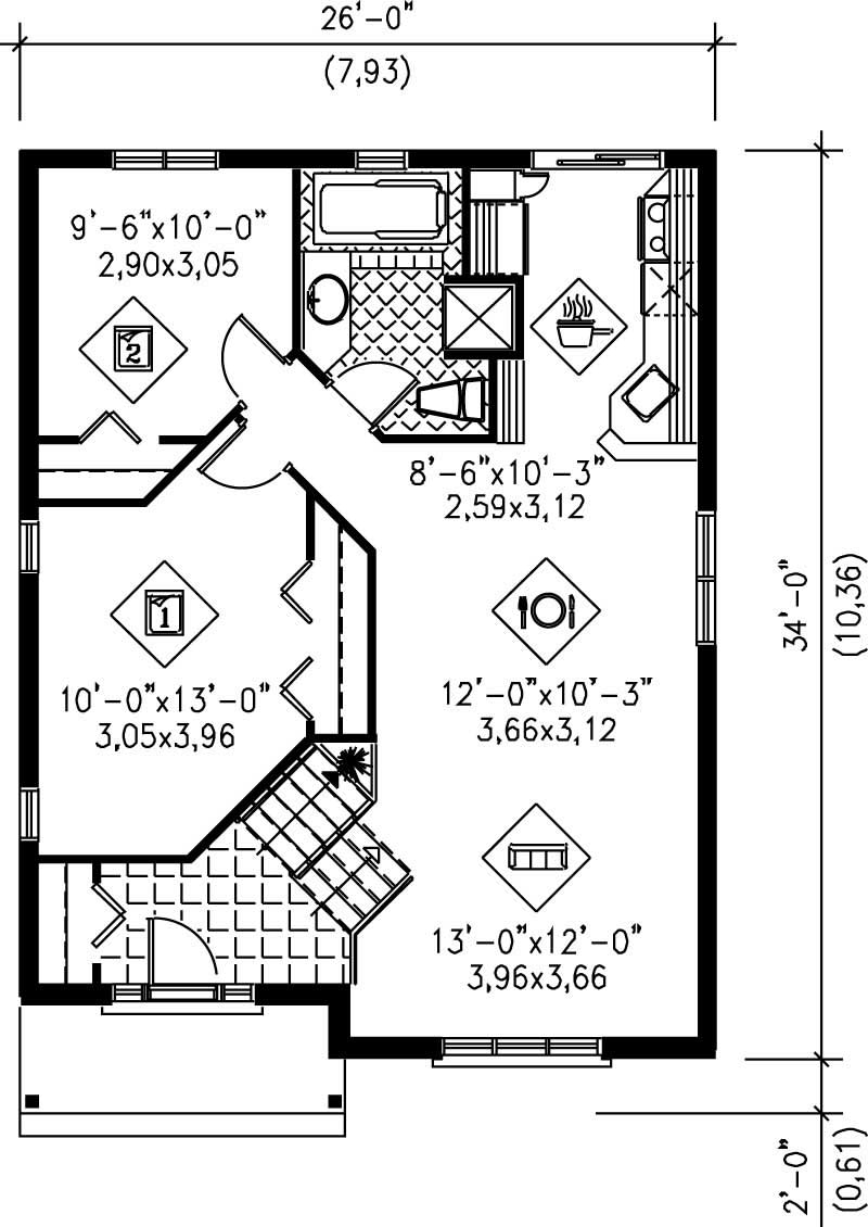 Floor Plan First Story of Bungalow Plan #157-1555