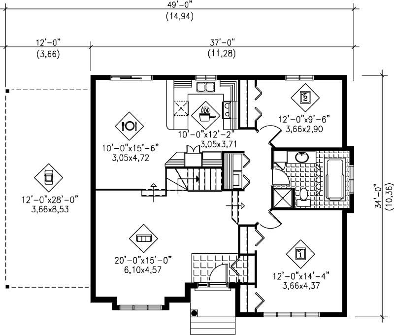 Floor Plan First Story of Ranch Plan #157-1558