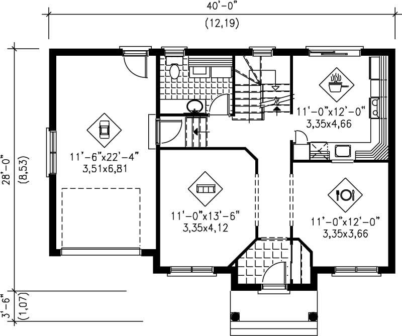 Floor Plan First Story of Multi-Level Plan #157-1559