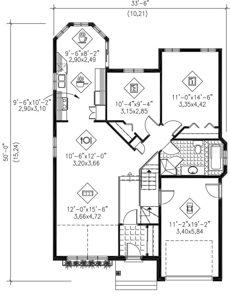 Floor Plan First Story of Bungalow Plan #157-1565
