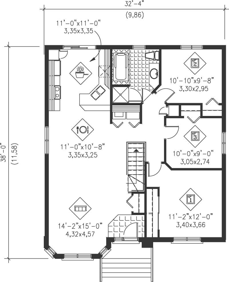 Floor Plan First Story of Bungalow Plan #157-1567