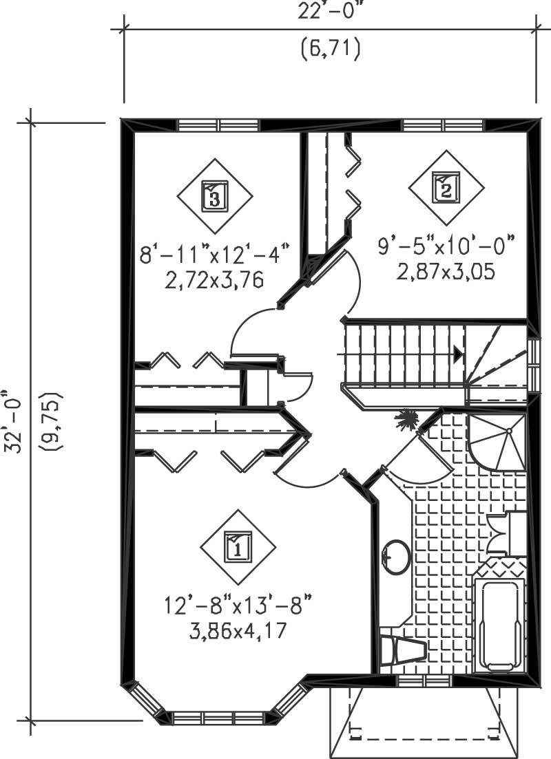 Floor Plan Second Story of Ranch Plan #157-1568
