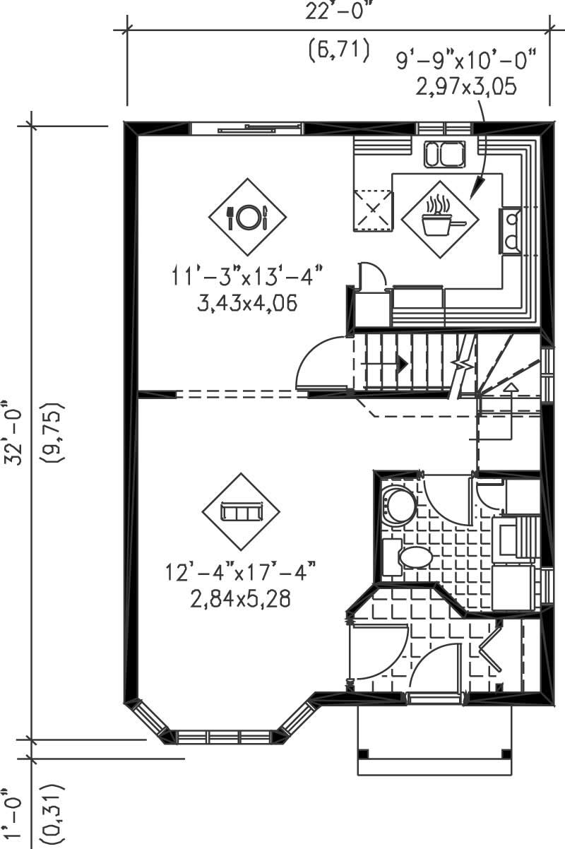 Floor Plan First Story of Ranch Plan #157-1568