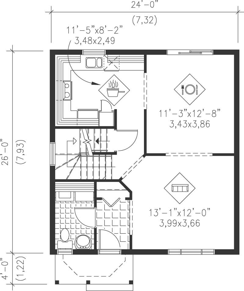 Floor Plan First Story of Small House Plans #157-1570