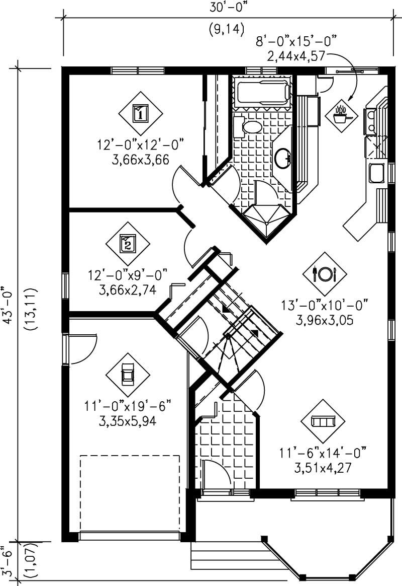 Floor Plan First Story of Small House Plans #157-1573