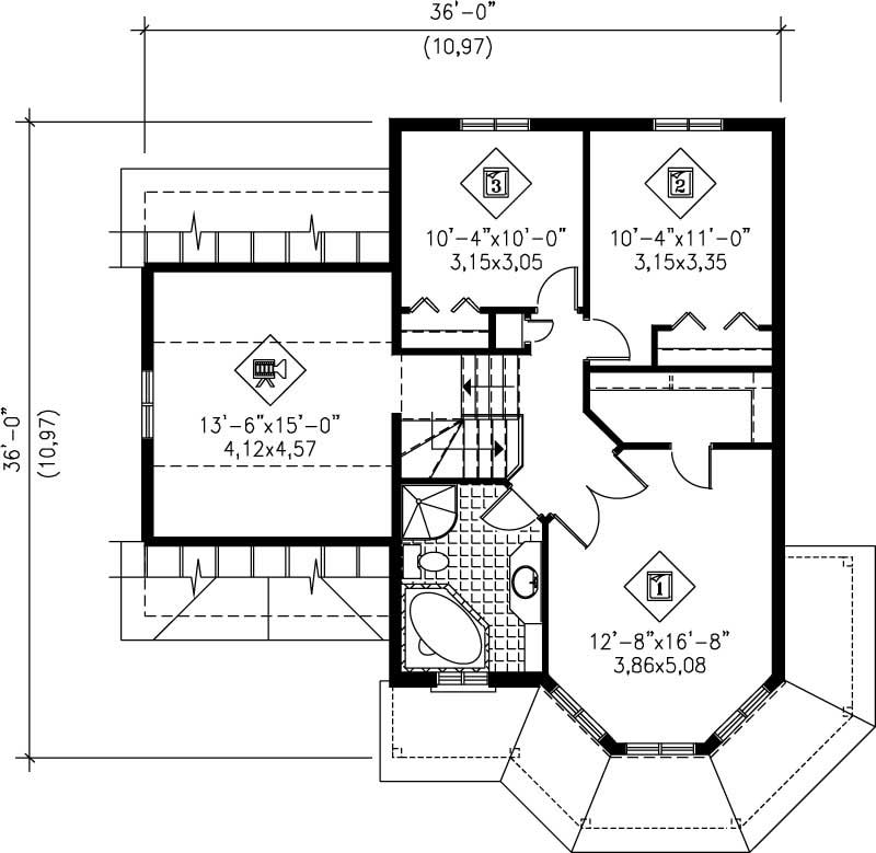 Floor Plan Second Story of Small House Plans #157-1574