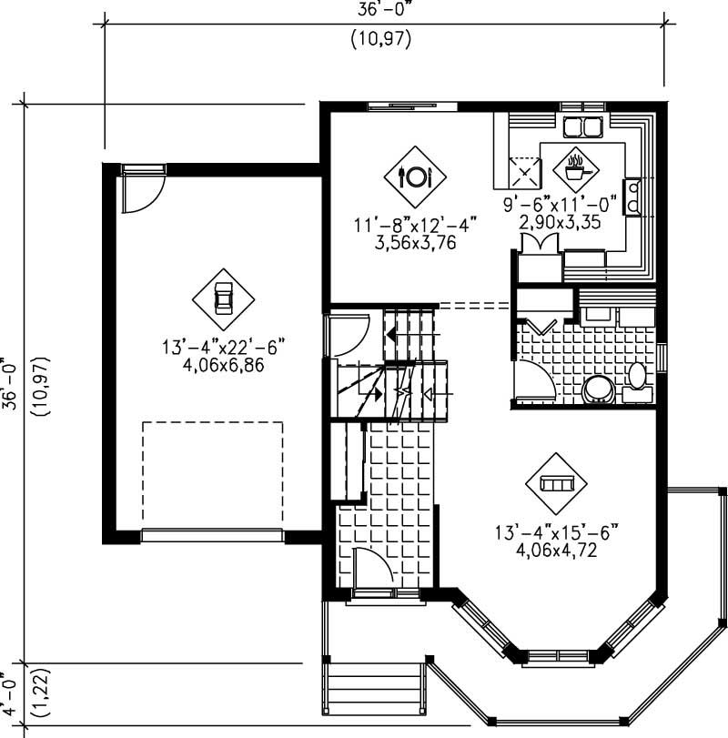Floor Plan First Story of Small House Plans #157-1574