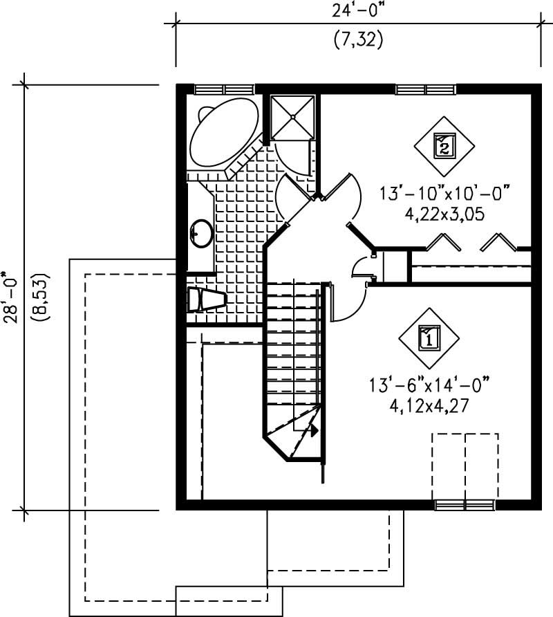Floor Plan Second Story of Ranch Plan #157-1578