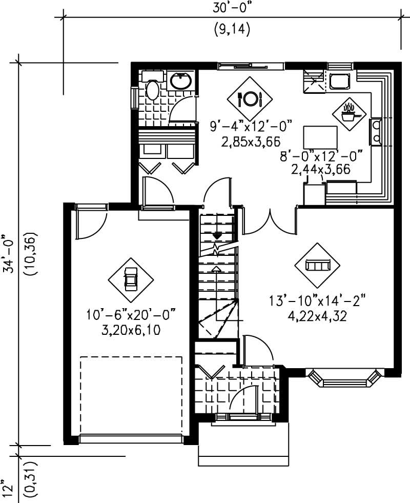 Floor Plan First Story of Ranch Plan #157-1578